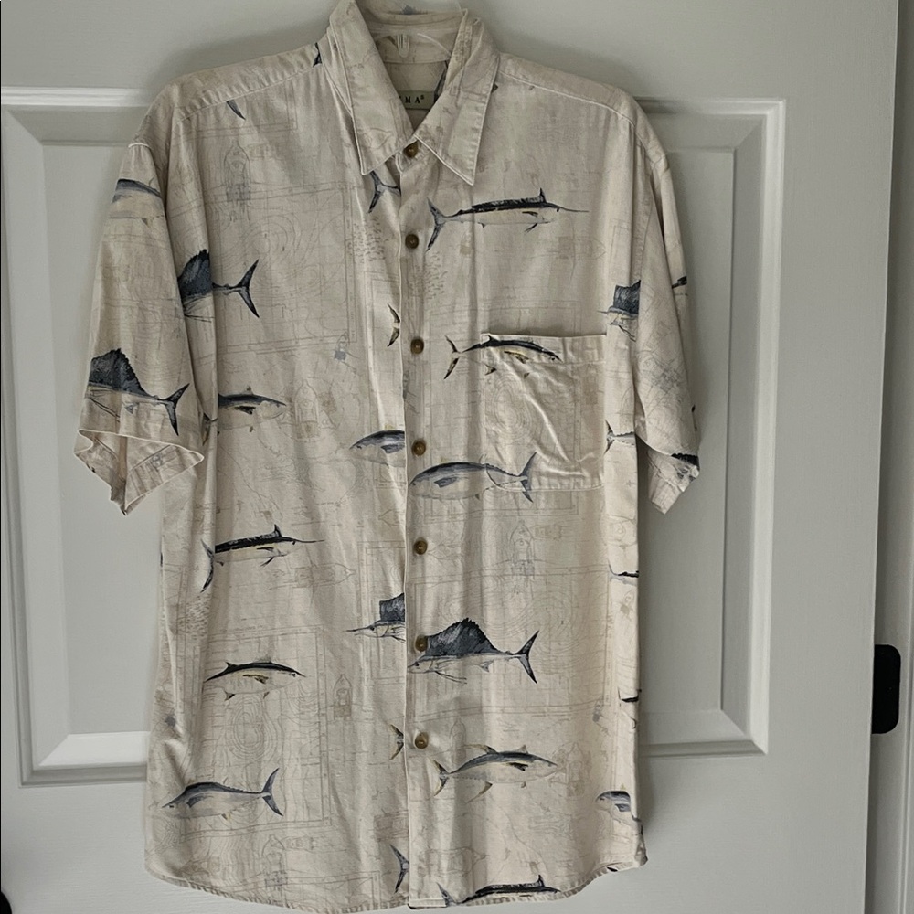 Men's Cream Fish Print Casual Shirt